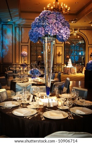 stock photo Table setting at a luxury wedding reception in a large 