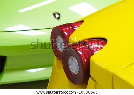 stock photo an image of a Italian sports cars in green yellow Lamborghini 