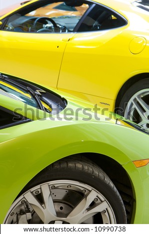 stock photo an image of a Italian sports cars in green and yellow 