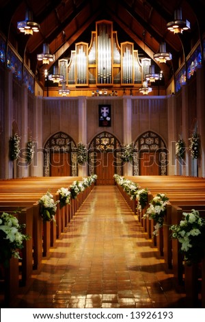stock photo An image of a church sanctuary before a wedding ceremony