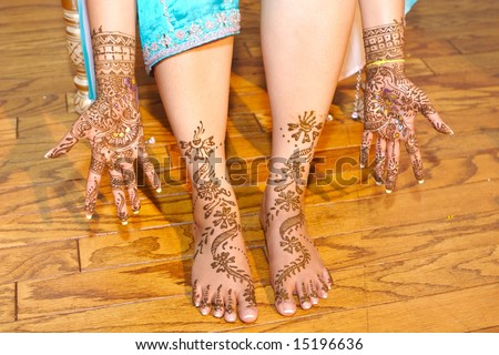 stock photo Indian wedding bride getting henna applied