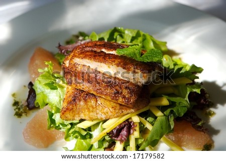 An image of a gourmet fish and citrus salad