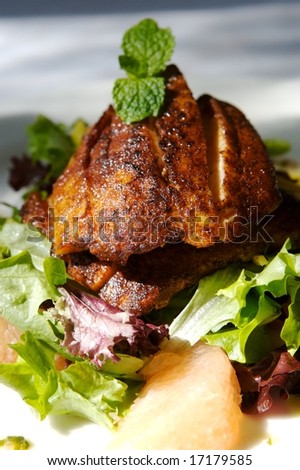 An image of a gourmet fish and citrus salad