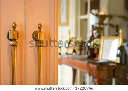 A close up image of doors leading into an elegant restaurant