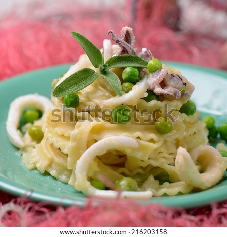 pasta with potatoes and squid