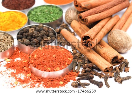 Ground red pepper and other spices used in indian cooking