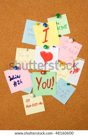 I love You note pinned on cork notice board
