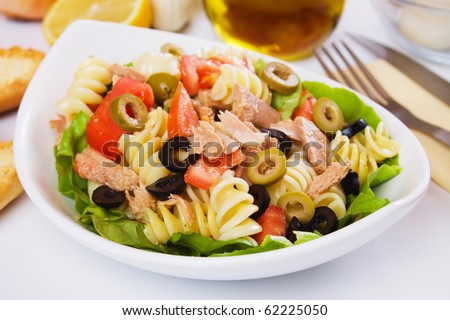 Need help, Need recipe! Stock-photo-classic-tuna-salad-with-pasta-olives-and-tomato-62225050