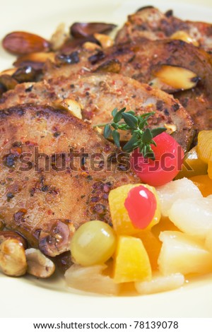 Caribbean style spicy pork loin chops with tropical fruit