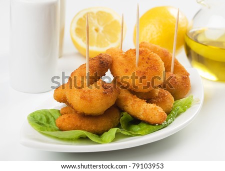 Breaded shrimp snack served as finger food