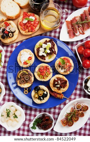 Tapas collection, various cold meal used in mediterranean countries