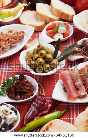 Pickled olives with other mediterranean appetizer food