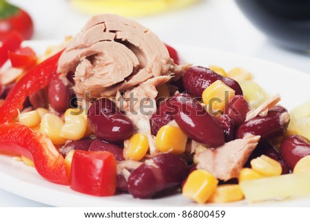 Mexican chili bean, corn and tuna salad