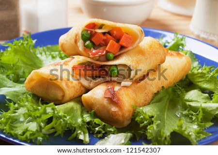 Asian style egg rolls filled with vegetables