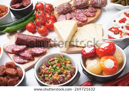 Spanish tapas or antipasto food, cold buffet appetizers