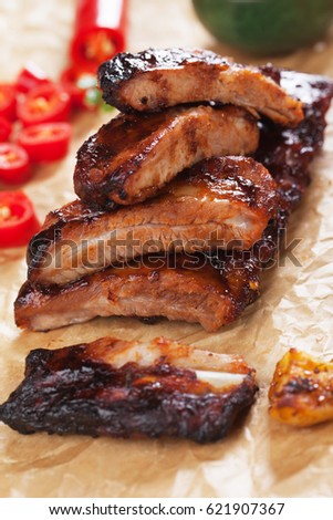 Honey glazed pork ribs roasted in oven than barbecued