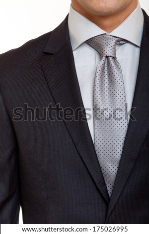 black suit with grey tie