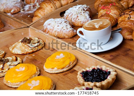 Beautiful cookie and bakery with cup of coffee