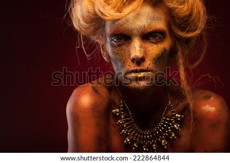Magic Girl Portrait. Golden Makeup. face art