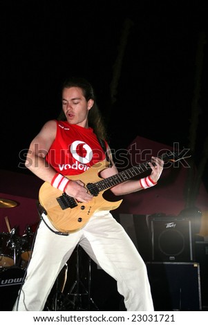 LIMASSOL,CYPRUS-JUNE 7: Guitarist Roman Valeryev of Russian heavy metal band Kolizey plays in Cypriot-Russian festival June 7, 2008 in Limassol,Cyprus.