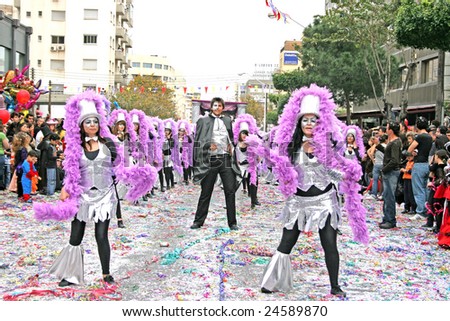 LIMASSOL, CYPRUS-MARCH 9:Unidentified people participate in the Cyprus carnival parade, March 9, 2008 in Limassol,Cyprus.