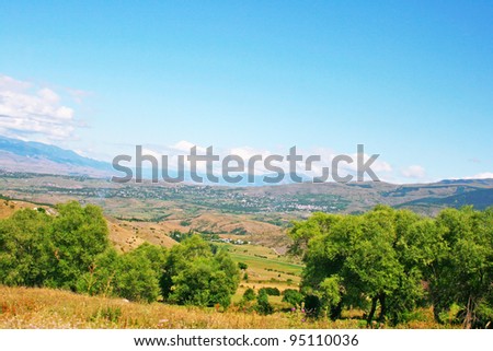 Mountain landscape with village in Turkey.