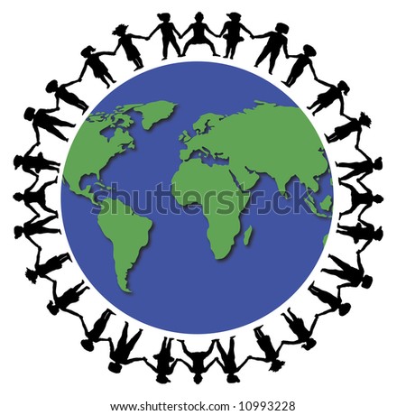 stock photo : children holding hands around the world
