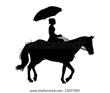 woman riding horse on white background