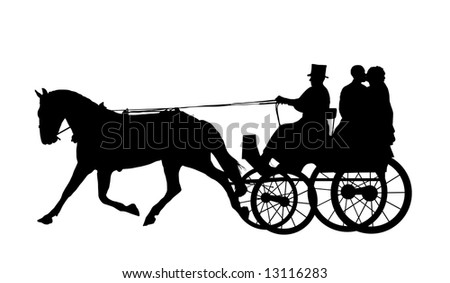 stock photo : bride and groom on horse and carriage