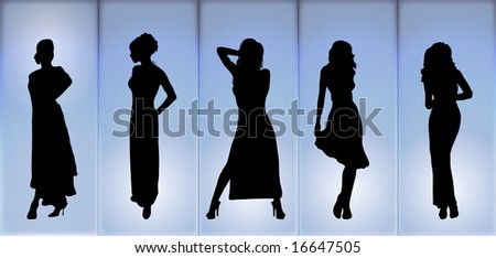 silhouettes of women in evening fashion wear