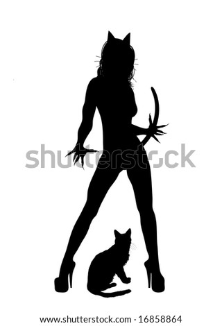 stock photo silhouette of cat woman on white