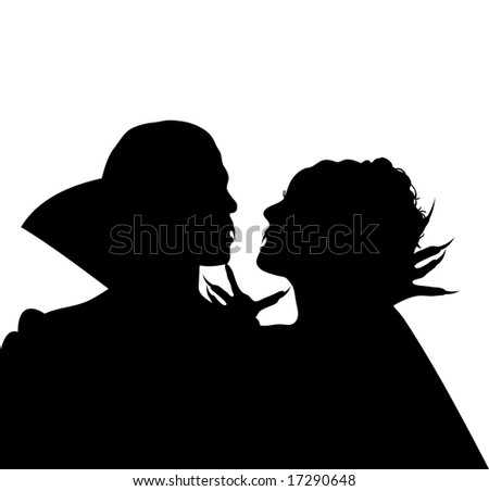 Halloween silhouette of vampire couple embracing