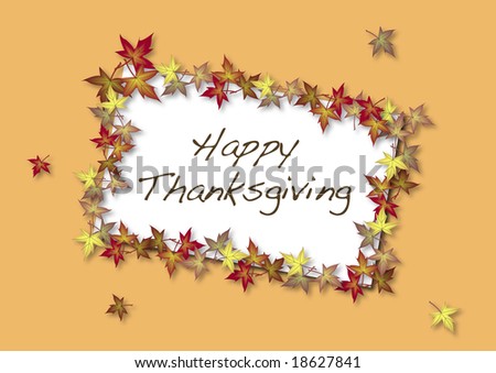 Happy Thanksgiving card bordered by autumn leaves