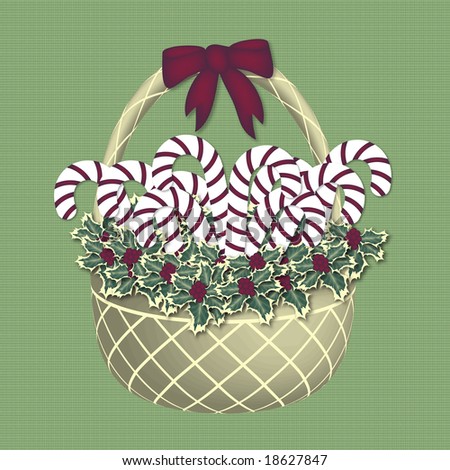 candy cane gift basket on green pattern