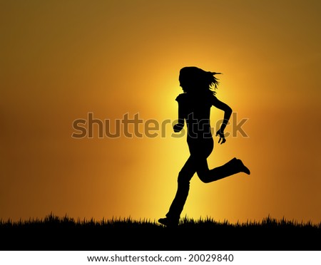 silhouette of woman running at sunset/sunrise