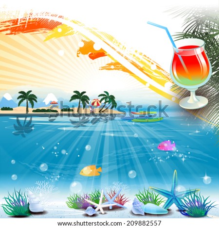 Tropical scene with cocktail and text place
