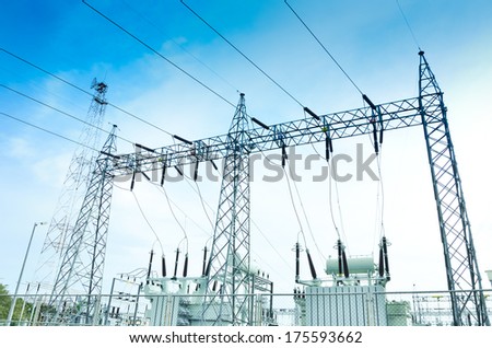 Electricity plant,electricity station,landscape over blue sky