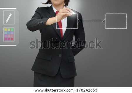 business woman drawing entity relation diagram (ERD) and Database design