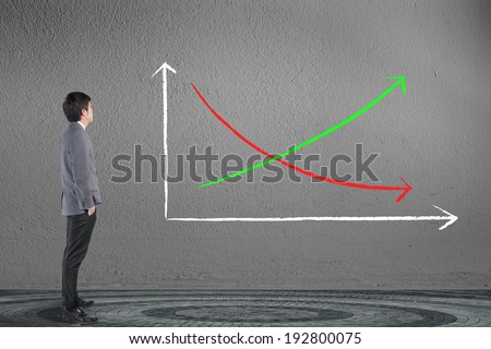 Business man looking demand and supplies graph