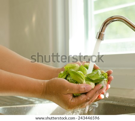 Male hand cleaning fresh vegetable