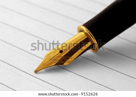 Elegant fountain pen on paper with clipping path