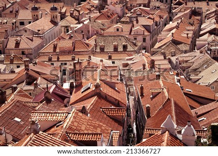 Lots of old red roof tiles - detail of the beautiful town in Dubrovnik, Croatia