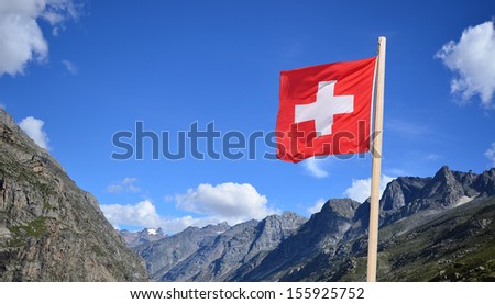 Beautiful landscape and Swiss flag in Switzerland