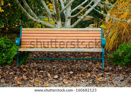 A very nice peaceful park bench is ready for someone to sit there and relax during the fall in Oregon.