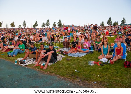 QUINCY, WA - JULY 26, 2006: Crowd of people watching a concert at Creation NW, a 4 day Christian concert festival at the Gorge Ampitheater in Washington.