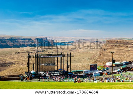 QUINCY, WA - JULY 26, 2006: Crowd of people watching a concert at Creation NW, a 4 day Christian concert festival at the Gorge Ampitheater in Washington.