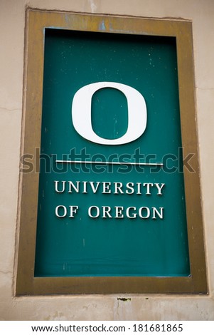 EUGENE, OR - MARCH 4, 2014: University of Oregon logo sign on campus.
