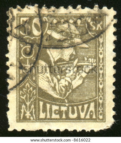 Vintage antique postage stamp from Lithuania