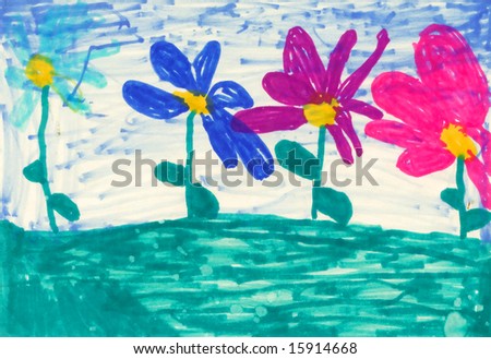 stock photo : Children's paint flowers