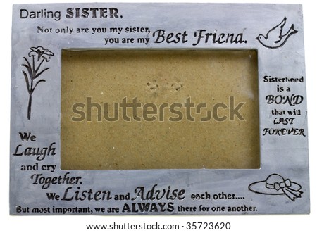 Handmade metallic photo frame with good wish text on white background